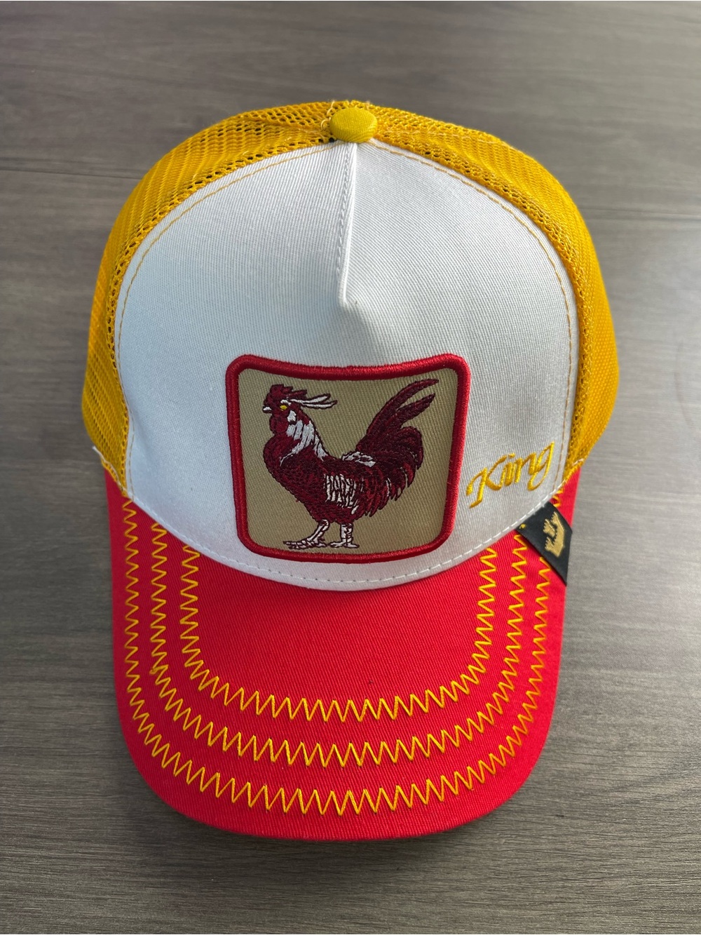 Othr Yellow, White & Red 'King' Rooster Trucker Hat